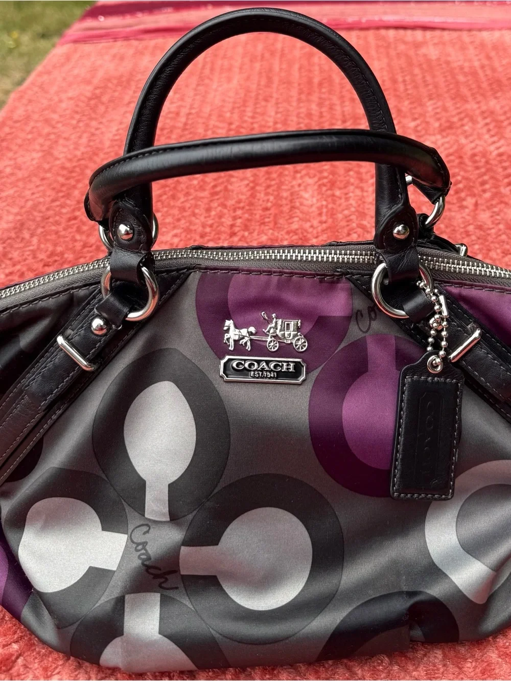 Authentic Coach Madison Sophia clover satchel purple/grey #15946 satin